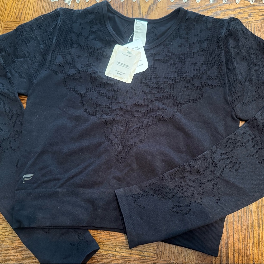 Fabletics Black Seamless Lace Long Sleeve Top